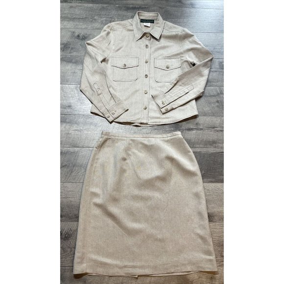 Harve Benard Linen Skirt‎ Suit Womens 10 Beige Jacket Lightweight 2 Pc Outfit - Picture 1 of 15